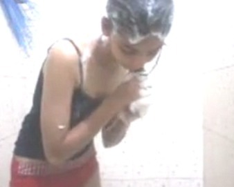 Stay at home Indian teen bathing
