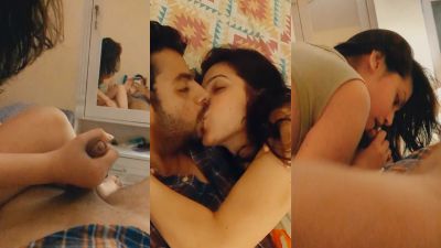 GF kisses and wanks her lover’s dick during romantic sex